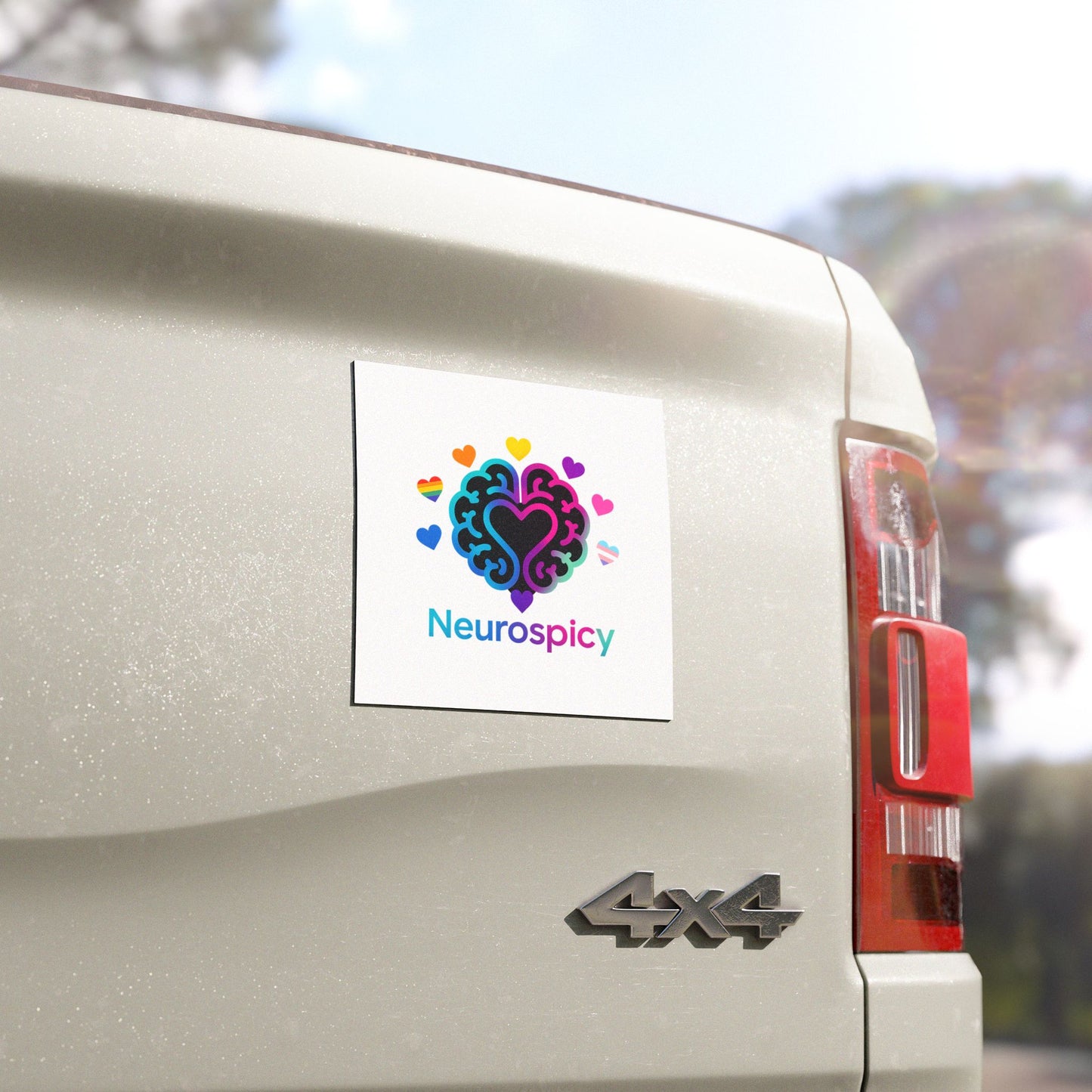 Neurospicy Pride Car Magnet – Rainbow Brain Heart Design